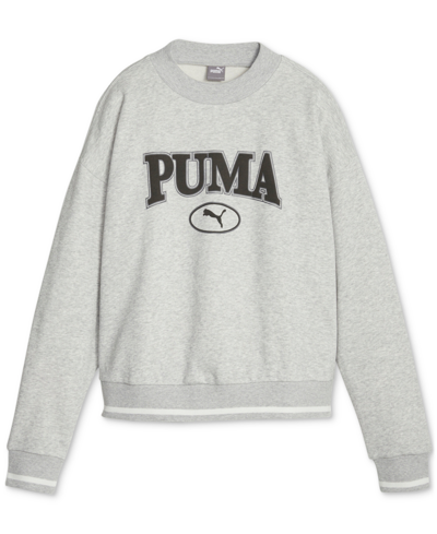 Shop Puma Women's Squad Varsity Crewneck Sweatshirt In Light Gray Heather