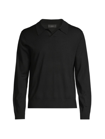 Shop Vince Men's Merino Long-sleeve Polo Shirt In Black