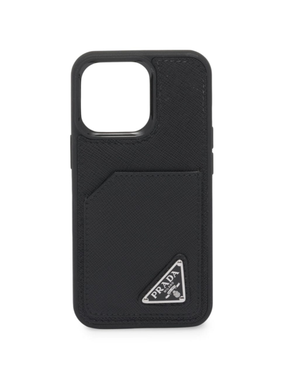 Shop Prada Saffiano Leather Cover For Iphone 14 Pro In Black