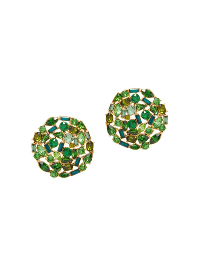 Shop Oscar De La Renta Women's Goldtone & Glass Crystal Cluster Earrings In Green