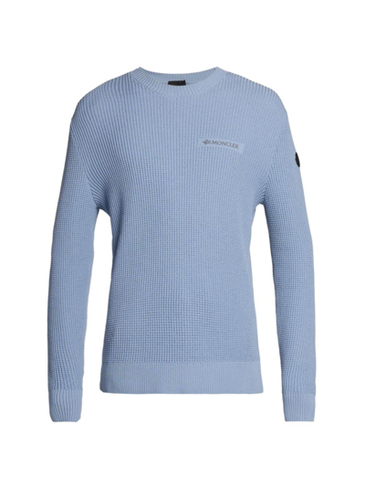 Shop Moncler Men's Waffle Crewneck Sweater In Azure Blue