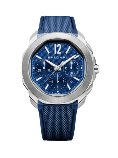 Shop Bvlgari Men's Octo Roma Stainless Steel & Rubber Chronograph Watch In Blue