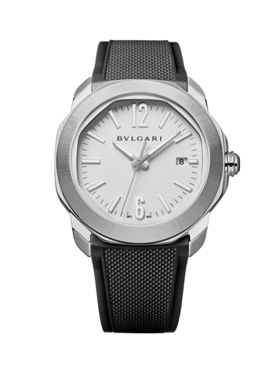 Shop Bvlgari Men's Octo Roma Stainless Steel & Rubber Strap Watch In Black