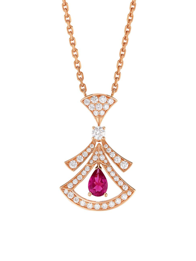 Shop Bvlgari Women's Divissima 18k Rose Gold, 0.46 Tcw Diamond & Rubellite Pendant Necklace