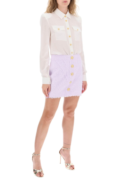 Shop Balmain Crepe De Chine Shirt With Padded Shoulders In White