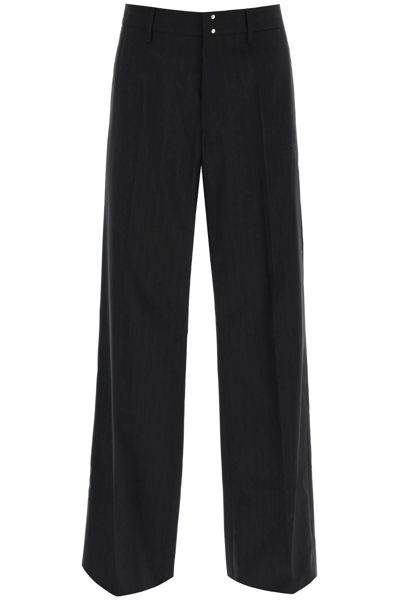 Shop Mm6 Maison Margiela Straight Cut Pants With Pinstripe Motif In Black