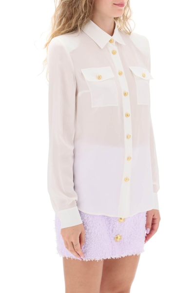 Shop Balmain Crepe De Chine Shirt With Padded Shoulders In White