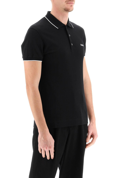 Shop Zegna Logoed Cotton Polo Shirt In Black