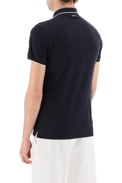 Shop Zegna Logoed Cotton Polo Shirt In Blue
