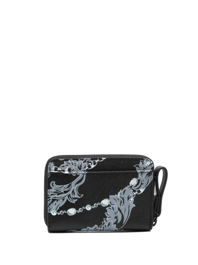 Shop Versace Jeans Couture Baroque-pattern Leather Wallet In Black