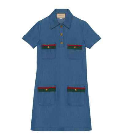 Shop Gucci Denim Shift Dress In Blue