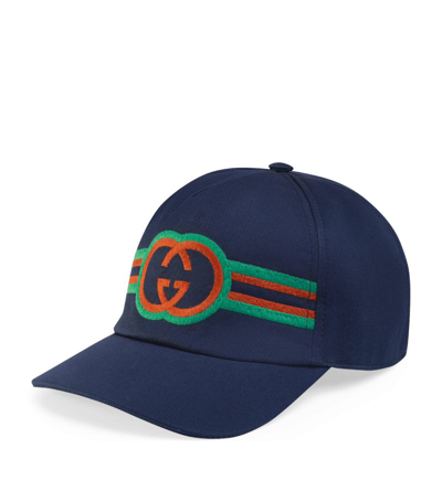 Shop Gucci Cotton Logo Baseball Cap In Blue