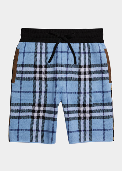 Shop Burberry Boy's Milo Two Toned Checkered Shorts In Blue Ip Check