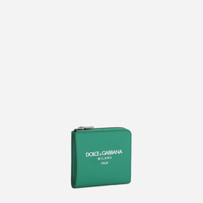 Shop Dolce & Gabbana Calfskin Card Holder With Logo In Green