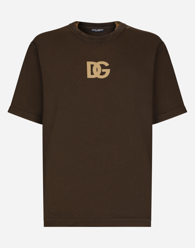 Shop Dolce & Gabbana Dg Logo Print Cotton T-shirt In Brown