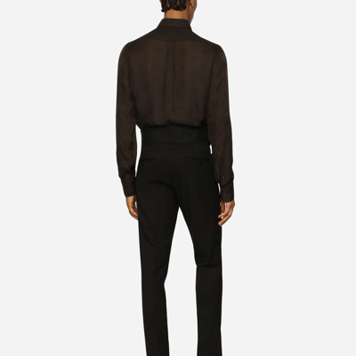 Shop Dolce & Gabbana Stretch Wool Twill Tuxedo Pants In Black
