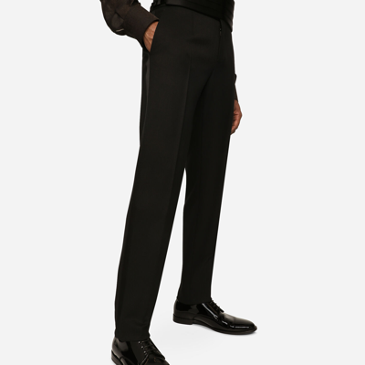 Shop Dolce & Gabbana Stretch Wool Twill Tuxedo Pants In Black