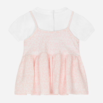 Dolce & Gabbana Short-sleeved Dress With All-over Logo-print In Multicolor