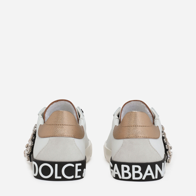 Dolce & Gabbana Portofino Vintage Leather Sneakers With Rhinestone Dg In White