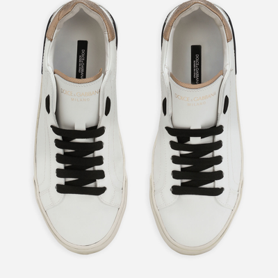 Shop Dolce & Gabbana Portofino Vintage Calfskin Sneakers In White