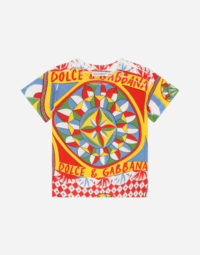 Shop Dolce & Gabbana Carretto-print Jersey T-shirt In Red