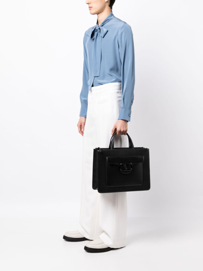 Shop Valentino V-logo Leather Briefcase In Black