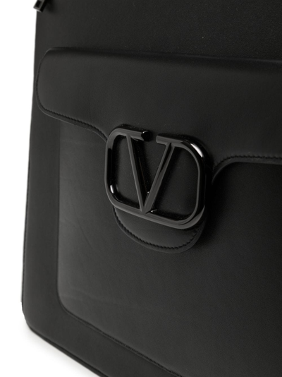 Shop Valentino V-logo Leather Briefcase In Black