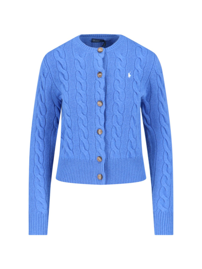 Shop Polo Ralph Lauren Logo Braid Cardigan In Blue