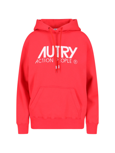 Autry Logo-print Drawstring Hoodie In Red