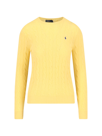 Shop Polo Ralph Lauren Logo Braid Sweater In Yellow
