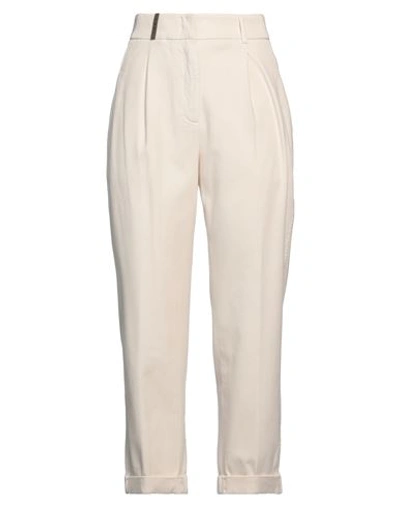 Shop Peserico Woman Pants Cream Size 6 Cotton, Elastane In White