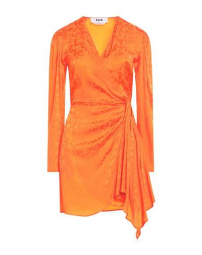 Shop Msgm Woman Mini Dress Orange Size 2 Acetate, Silk