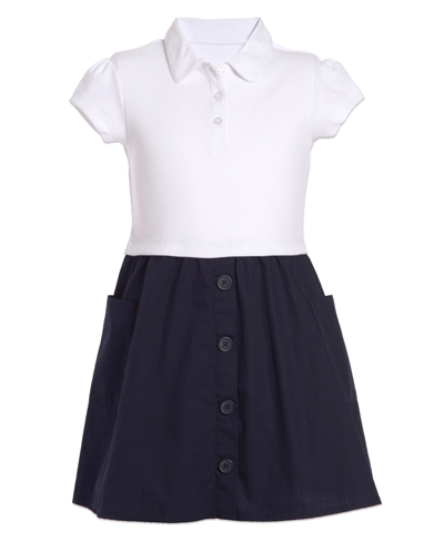 Shop Nautica Little Girls Uniform 2 Tone Interlock Dress In Navy