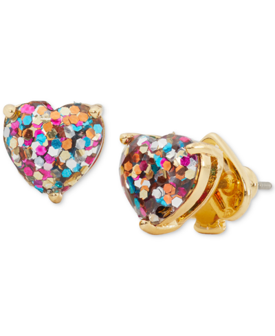 Shop Kate Spade Gold-tone Stone Heart Stud Earrings In Multi