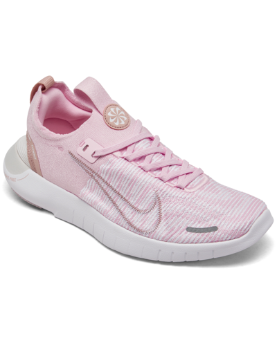 Shop Nike Women's Free Run Flyknit Next Nature Running Sneakers From Finish Line In Pink Foam/white