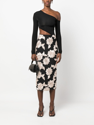 Shop Rotate Birger Christensen Flower-mesh Midi Skirt In Black