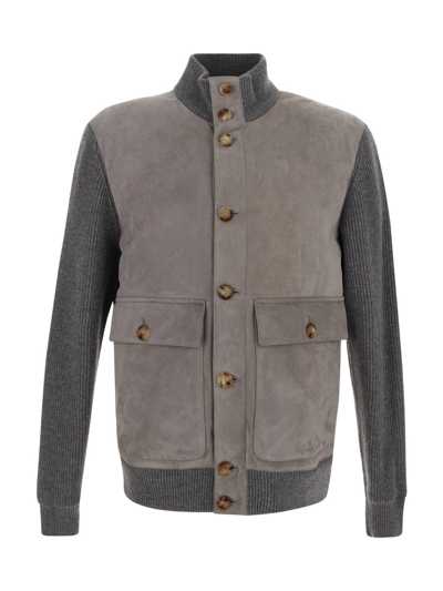 Shop Brunello Cucinelli Knit Outerwear Jacket In Grey