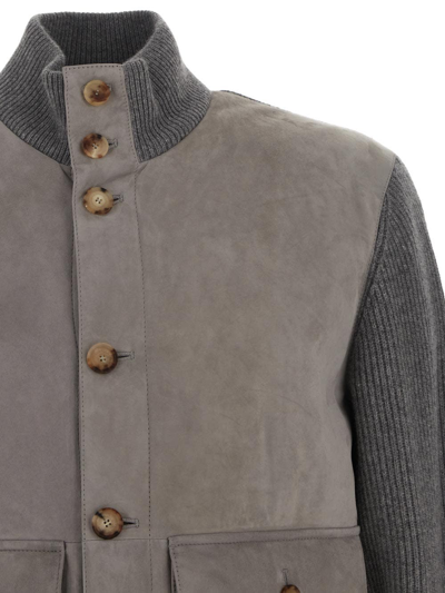 Shop Brunello Cucinelli Knit Outerwear Jacket In Grey