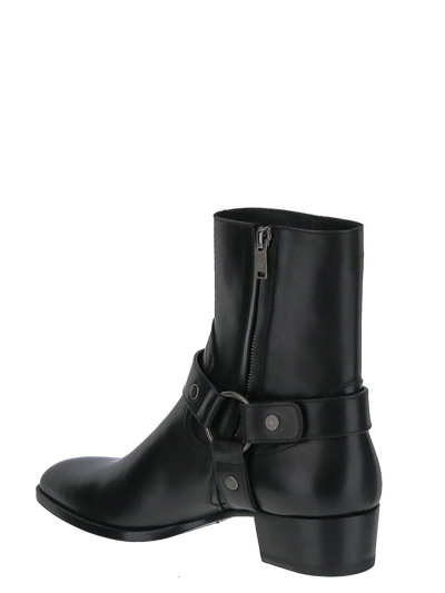 Shop Saint Laurent Wyatt Harness Boots In Smooth Leather In Black