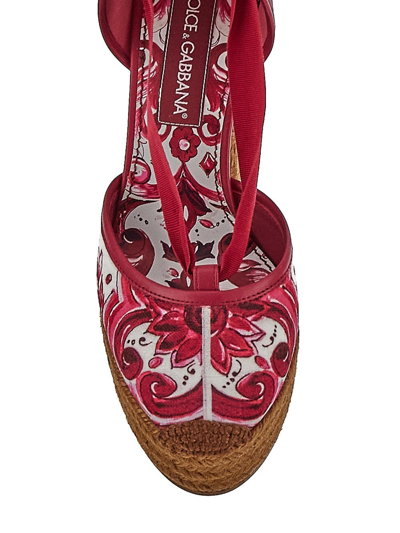Shop Dolce & Gabbana Printed Brocade Fabric Wedge Sandals In Pink