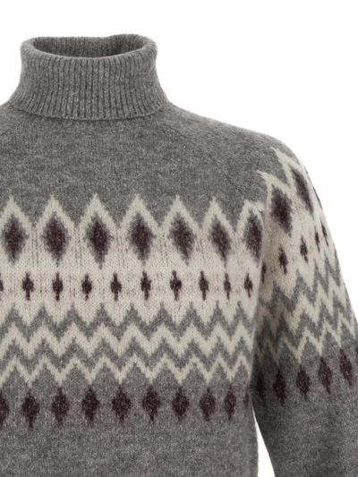 Shop Brunello Cucinelli Geometric Intarsia Knit Sweater In Grey