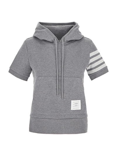 Shop Thom Browne Short Sleeves Hoodie In Grey
