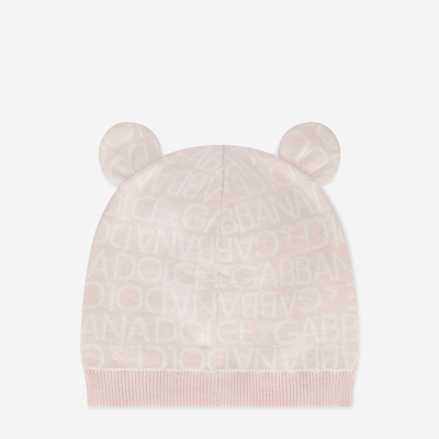 Shop Dolce & Gabbana Knit Hat With Jacquard Logo And Ears In Multicolor