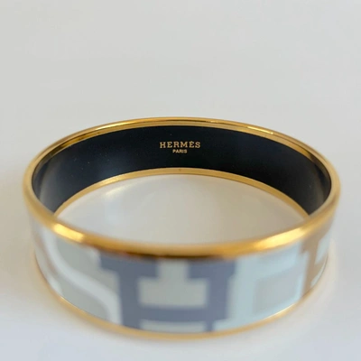 Pre-owned Hermes Hermès Grey Enamel  Print Bangle Bracelet