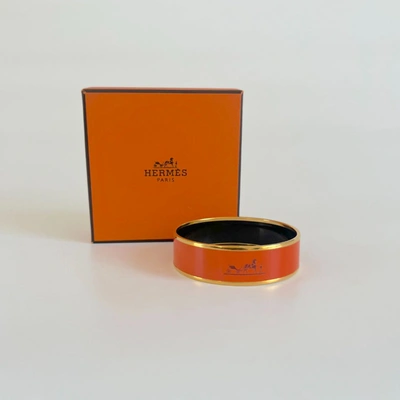 Pre-owned Hermes Hermès Orange Casaque Enamel Calèche Wide Bangle Bracelet