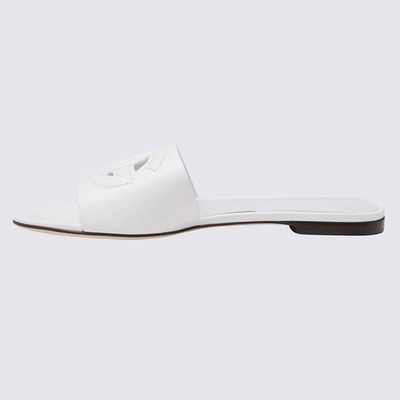 Shop Dolce & Gabbana White Leather Dg Millennials Slides