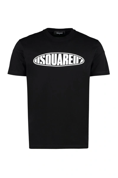 Shop Dsquared2 Printed Cotton T-shirt In Black
