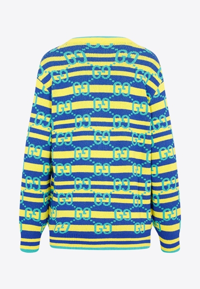 Shop Gucci All-over Logo Striped Cardigan In Multicolor