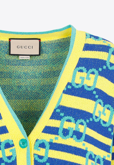 Shop Gucci All-over Logo Striped Cardigan In Multicolor