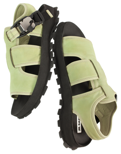 Shop Jil Sander Black Suede Sandals In Green